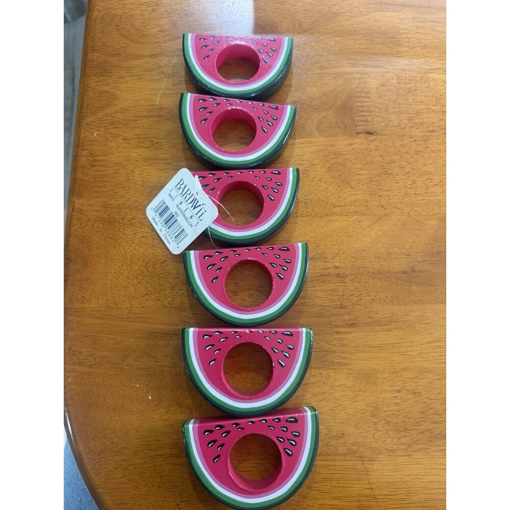 6 Watermelon Napkin Rings Hand Painted Bardwil Linens